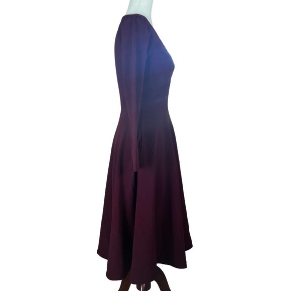 DRESS THE POPULATION CATRINE FIT & FLARE STRETCH CREPE MIDI DRESS BURGUNDY NWT - Picture 9 of 16